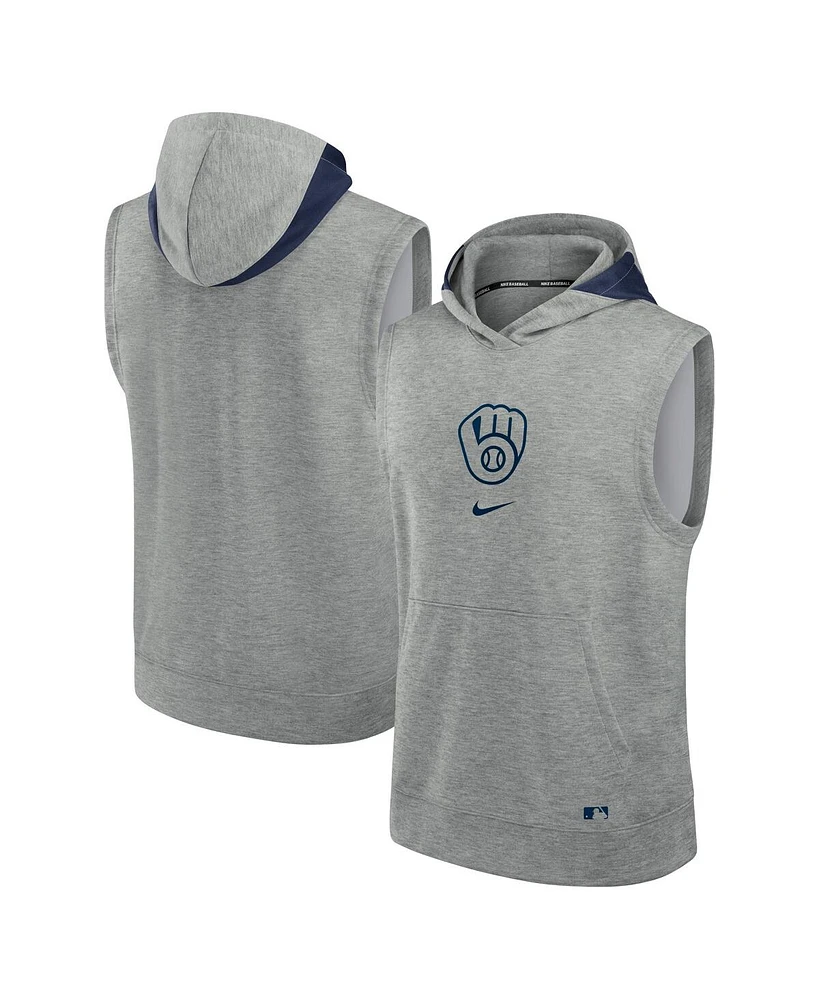 Nike Men's Heather Gray Milwaukee Brewers Authentic Collection Early Work Performance Sleeveless Pullover Hoodie