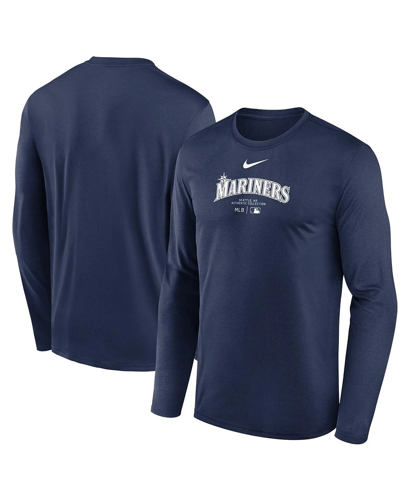 Nike Men's Navy Seattle Mariners Authentic Collection Practice Performance Long Sleeve T-Shirt