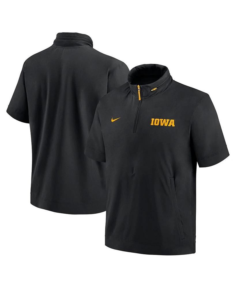 Nike Men's Black Iowa Hawkeyes 2024 Sideline Coach Short Sleeve Half-Zip Hoodie Jacket