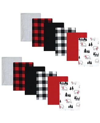 Hudson Baby Infant Boy Cotton Flannel Burp Cloths Bundle, Buffalo Plaid Bear, One Size