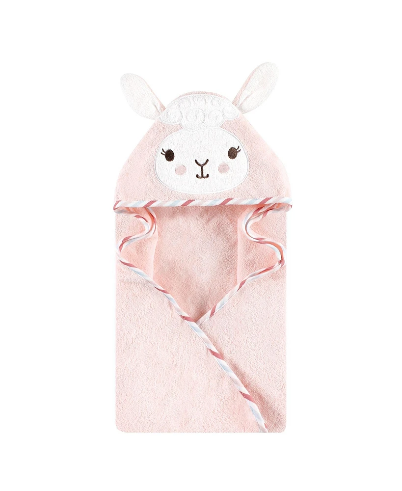 Hudson Baby Infant Girl Cotton Animal Face Hooded Towel, Pink Llama, One Size