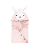 Hudson Baby Infant Girl Cotton Animal Face Hooded Towel, Pink Llama, One Size