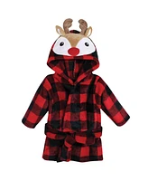 Hudson Baby Baby Boys Unisex Baby Plush Animal Face Bathrobe, Rudolph, 0-9M