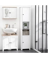 Homcom 67” Wood Freestanding Bathroom Linen Tower Storage Unit Cabinet White