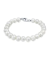 Bling Jewelry White Hand Knotted Freshwater Cultured Pearl Strand Necklace 18" Bracelet 7"Ball Earrings 7MM 3PCS Jewelry Set For Women