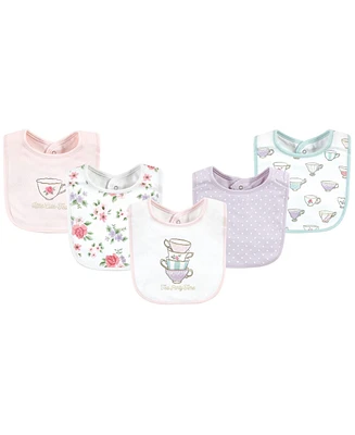 Hudson Baby Infant Girl Cotton Bibs, Tea Party, One Size