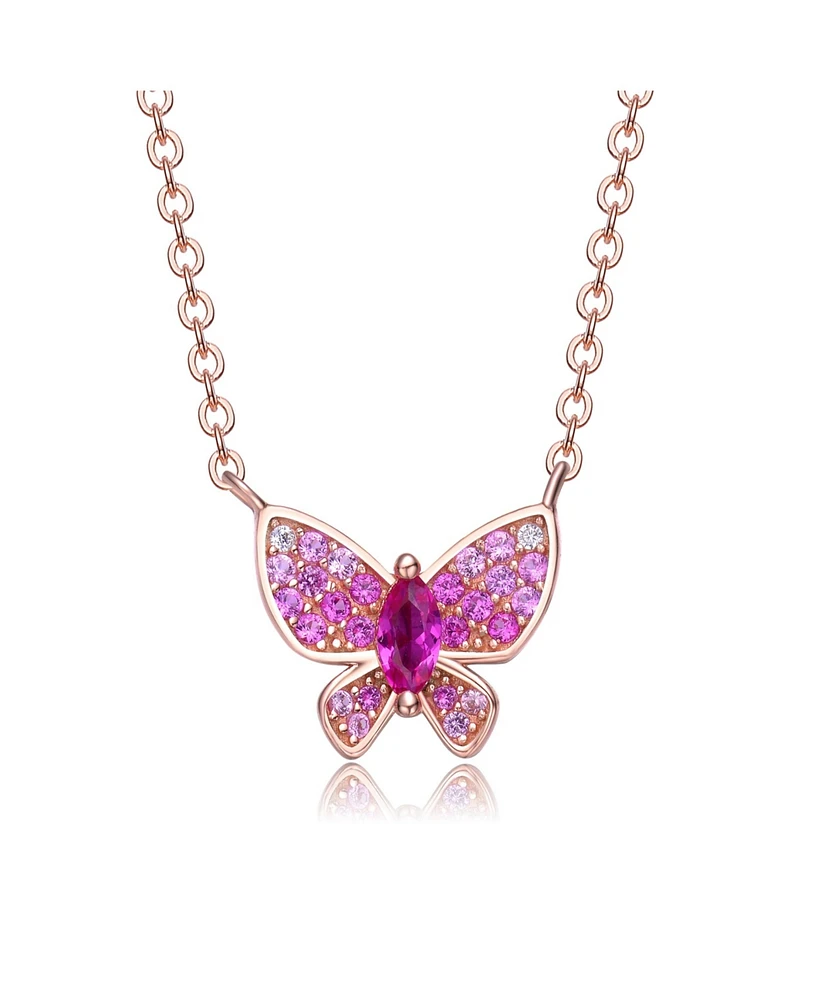 GiGiGirl Sterling Silver 18k Rose Gold Plated with Red & Cubic Zirconia Pave Butterfly Pendant Layering Necklace