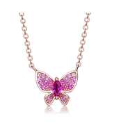 GiGiGirl Sterling Silver 18k Rose Gold Plated with Red & Cubic Zirconia Pave Butterfly Pendant Layering Necklace