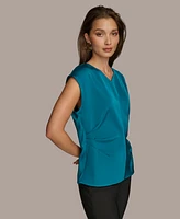 Donna Karan Women's Cap-Sleeve Ruched V-Neck Blouse