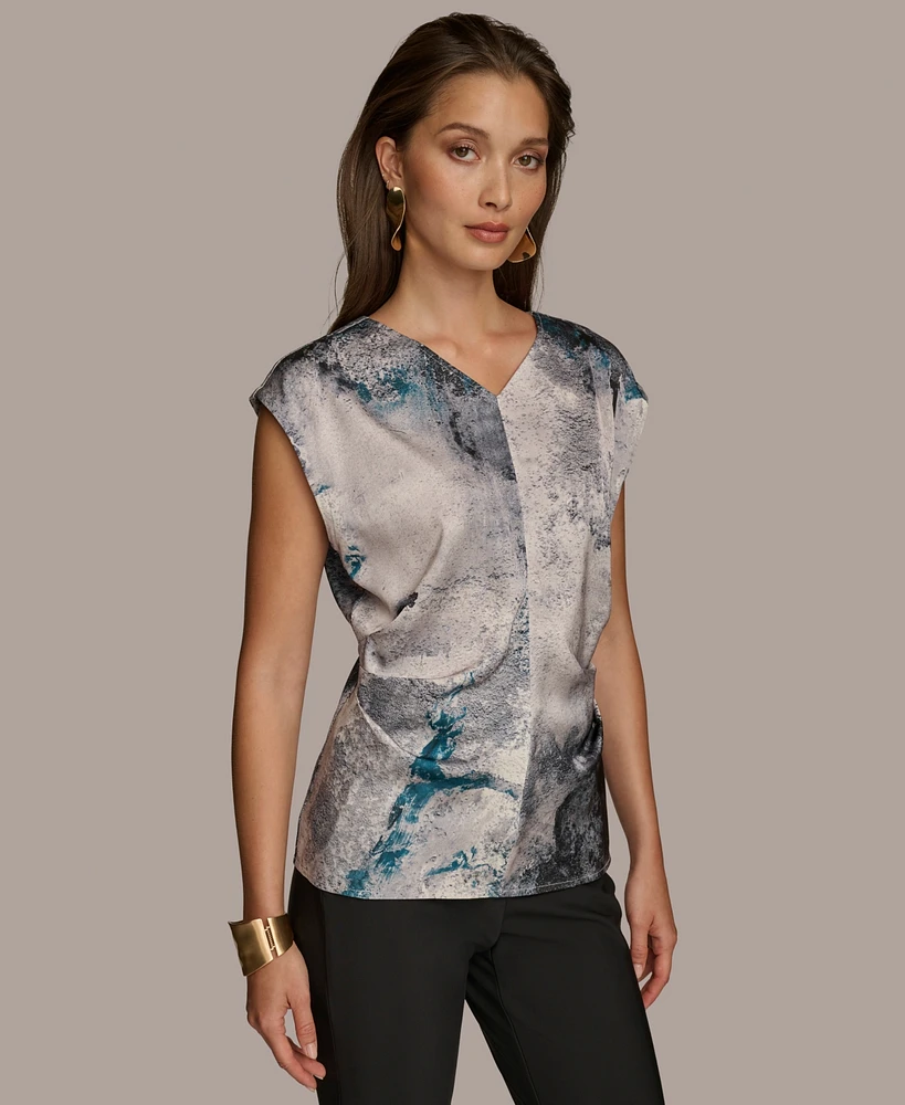 Donna Karan Women's Printed Cap-Sleeve V-Neck Blouse