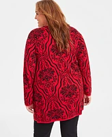 Jm Collection Plus Size Baroque Jacquard Open-Front Cardigan, Created for Macy's