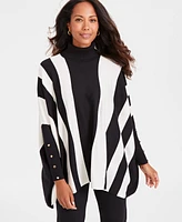 Jm Collection Women's Printed Poncho Turtleneck Sweater, Created for Macy's