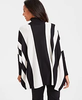 Jm Collection Women's Printed Poncho Turtleneck Sweater, Created for Macy's