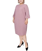 Ny Collection Plus Size 3/4 Length Sleeve Textured Knit Dress