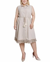 Ny Collection Plus Sleeveless Belted Fringed Dress