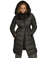 Donna Karan New York Women's Belted Hooded Puffer Coat