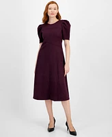 Anne Klein Women's Suede Puff-Sleeve Midi Dress