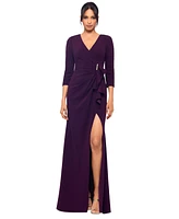 Betsy & Adam Women's High-Slit Ruffled Evening Gown