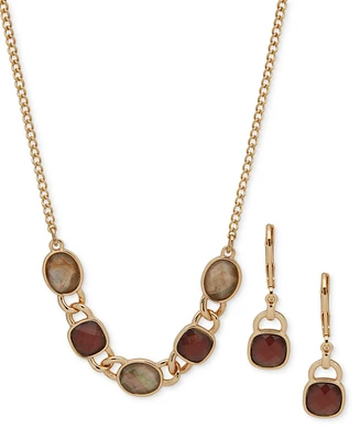 Anne Klein Gold-Tone Stone Statement Necklace & Drop Earrings Set