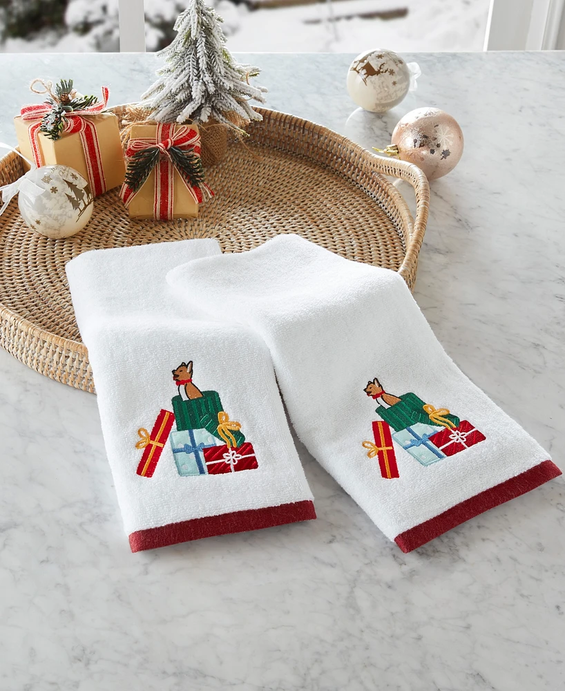 Holiday Lane Dog & Gift Embroidered 2-Pc. Hand Towel Set, Created for Macy's