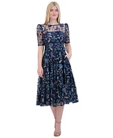 Eliza J Women's Floral Sequin Puff-Sleeve Fit & Flare Dress