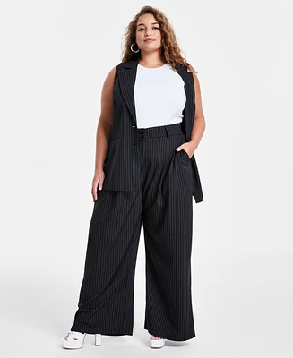 Bar Iii Trendy Plus Pinstriped Wide-Leg Pants, Created for Macy's