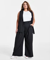 Bar Iii Trendy Plus Pinstriped Wide-Leg Pants, Created for Macy's