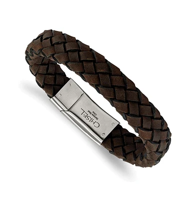 Chisel Stainless Steel Brushed Braided Leather Bracelet