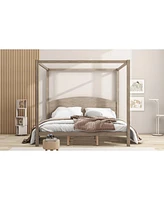 Streamdale Furniture King Size Canopy Platform Bed With Headboard And Support Legs, Wash