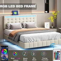 Streamdale Furniture Floating Queen Bed Frame with Led & Usb Charger