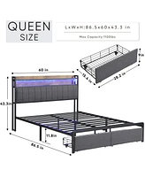 Streamdale Furniture Storage Headboard Queen Bed Frame with Led Lighting