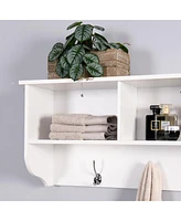 Streamdale Furniture White Entryway Wall Mounted Coat Rack With 4 Dual Hooks Living Room Wooden Storage Shelf