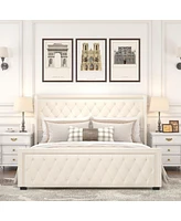 Streamdale Furniture Velvet Upholstered Queen Bed Frame with Led Headboard