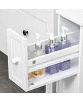 Streamdale Furniture White Slim Bathroom Cabinet with Toilet Paper Holder