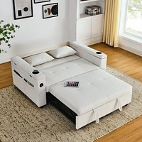 54" Pull-Out Sleeper Sofa Bed Double Seat Recliner Sofa Bed With Armrests With Storage