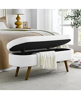 Simplie Fun Ottoman Oval Storage Bench, Rubberwood Legs