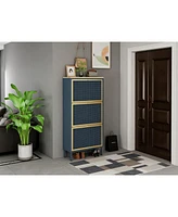 Streamdale Furniture 3 Metal Door Shoe Rack, Freestanding Modern Shoe Storage Cabinet, Metal Rattan, For Entryway - Blue