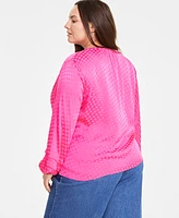 On 34th Trendy Plus Long-Sleeve Pintuck Blouse, Created for Macy's