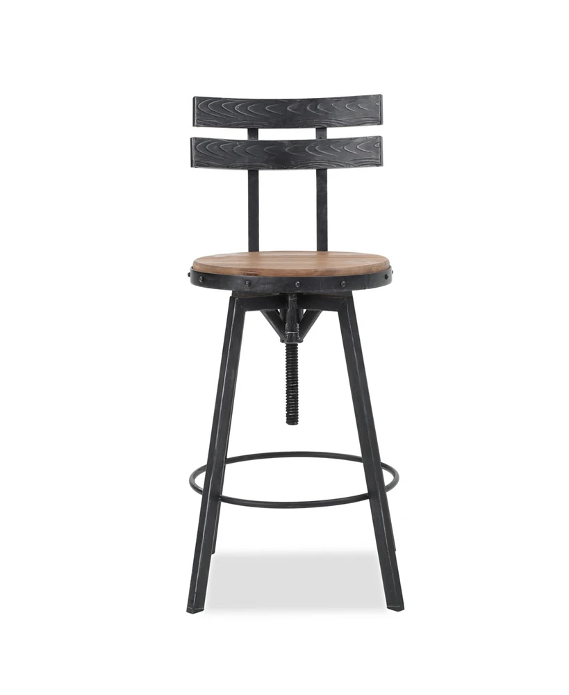 Simplie Fun Rustic-Chic Barstool Fir Wood Seat, Metal Frame