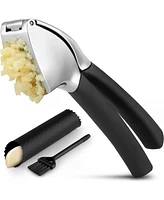 Zulay Kitchen Garlic Press Comfort Grip with Peeler and Brush