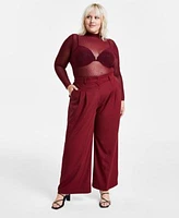 Bar Iii Trendy Plus Size Embellished Mesh Top Wide Leg Pants Created For Macys