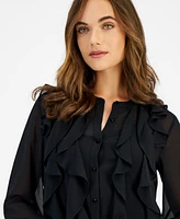 Anne Klein Women's Button-Front Cascade-Ruffle Blouse