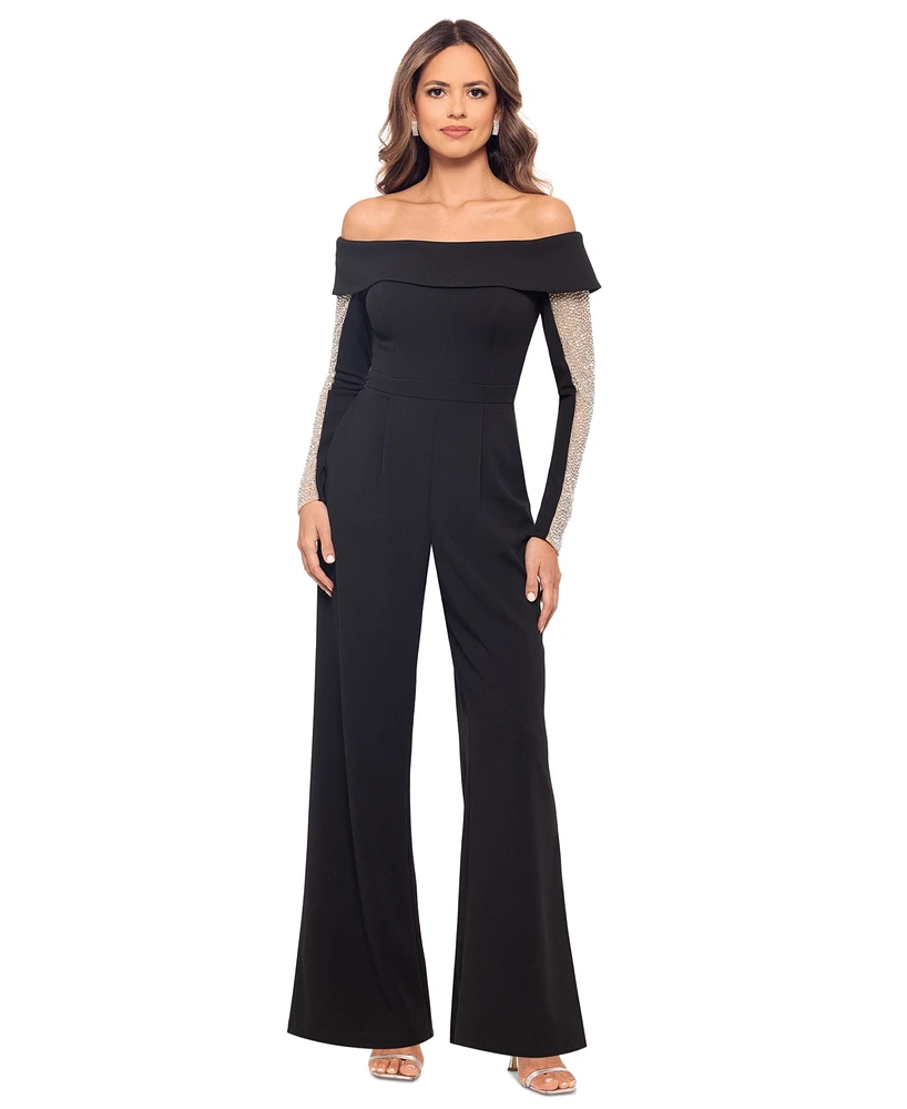 Xscape Women's Embellished Off-The-Shoulder Jumpsuit