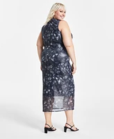 Bar Iii Trendy Plus Size Printed Mesh Bodycon Dress, Created for Macy's