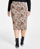 Bar Iii Trendy Plus Cheetah-Print Midi Skirt, Created for Macy's