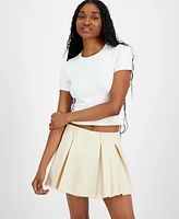 Ultra Flirt Juniors' Pleated Raw-Edge-Hem Mini Skort