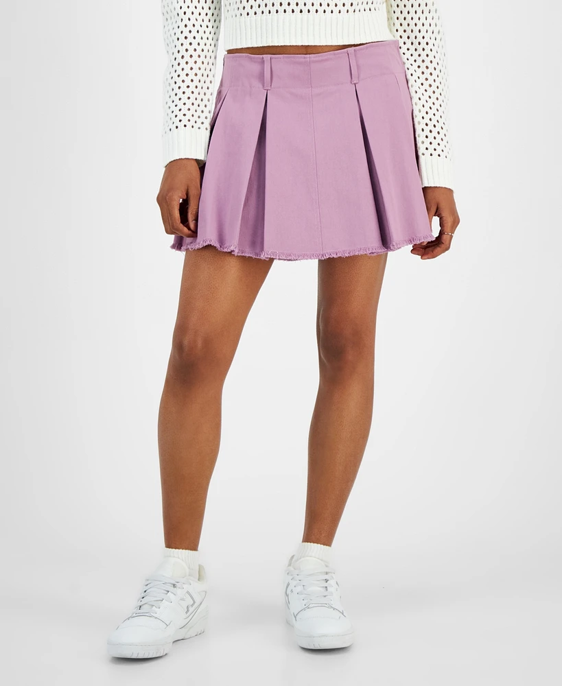 Ultra Flirt Juniors' Pleated Raw-Edge-Hem Mini Skort