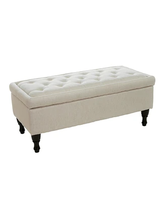 Simplie Fun Plush Tufted Ottoman with Storage and Dark Wooden Legs