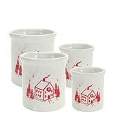 Slickblue Ceramic Crock With Snowy House Scene (Set of 4)