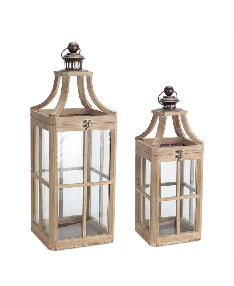 Slickblue Modern Wood Lantern With Curved Top (Set of 2)